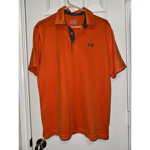 Under Armour Men’s Polo Shirt L Orange HeatGear Athletic Golf Casual